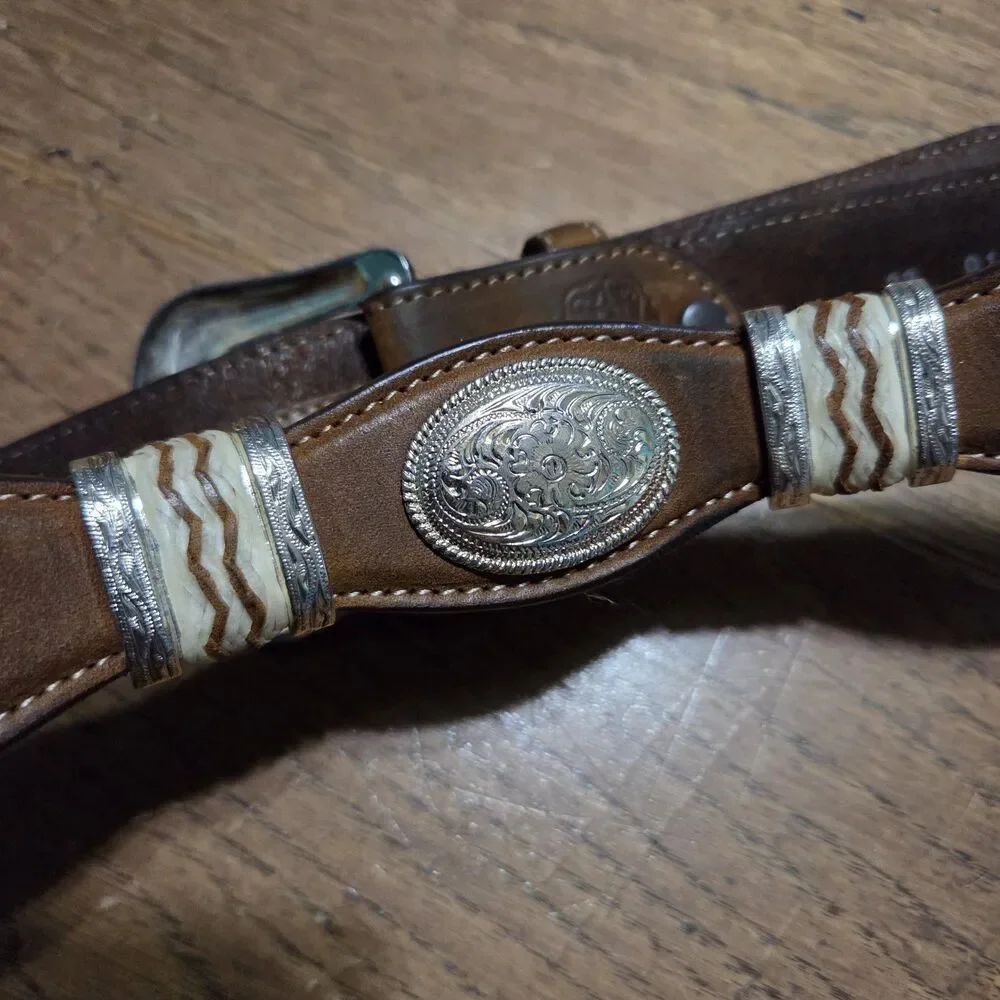 Tony Lama 9119L Mens Size 38 Cutting Champ Conchos Leather Belt Western Brown